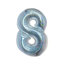  Holographic Silver, Ezüst 8-as szám fólia lufi 76 cm party kellék