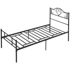 HomCom Egyszemélyes Acél Ágykeret Beépített Lécekkel, Fejtámlával és Lábvéggel, 90x200 cm ágy és ágykellék