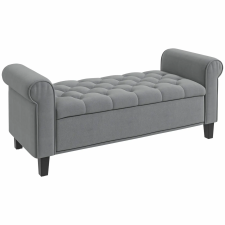 HomCom Hálószobai Pad Tárolóval és Feltekerhető Karfákkal, 126x48,5x57 cm, Hálószobába, Szürke bútor