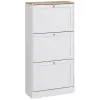 HomCom Helytakarékos Cipősszekrény 3 Fiókkal és 2 Szinten Állítható Polcokkal, Forgácslapból, 60x23,5x115 cm, Fehér