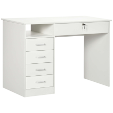 HomCom Íróasztal, Homcom, MDF/PAL, 5 fiók, 2 kulcs, 110x50x76 cm, fehér íróasztal