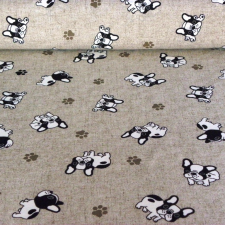 HomeTextiles BULLY, kis bulldog mintás lakástextil dekorvászon, bézs méteráru