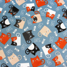 HomeTextiles CATS, cica mintás lakástextil, dekorvászon - kék méteráru