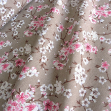 HomeTextiles MULAN, cseresznyevirág mintás lakástextil, dekorvászon - bézs-rózsaszín méteráru