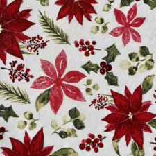 HomeTextiles POINSETTIA, mikulásvirág mintás, karácsonyi lakástextil, dekorvászon karácsonyi textilia