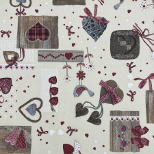 HomeTextiles VALENTINE, szív mintás lakástextil, dekorvászon - bordó méteráru