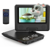  Hordozható DVD-lejátszó távirányítóval, 7,5 hüvelykes HD képernyő, 800x488, 270°-ban forgatható, memória, CD, USB, SD-kártya, AV, 3,5 mm-es jack, autós töltő, fekete