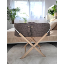  Horgolt mózeskosár állvánnyal - mokka babakocsi kiegészítő