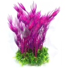 Hosszúszárú lila és rózsaszín akváriumi műnövény apró virágokkal a talapzatán 22 cm