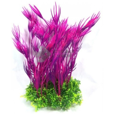 Hosszúszárú lila és rózsaszín akváriumi műnövény apró virágokkal a talapzatán 22 cm akvárium dekoráció