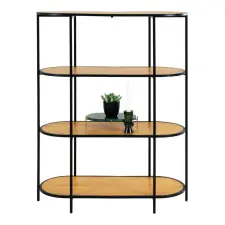 House Nordic Könyvespolc, ovális polc, tölgy hatású fekete kerettel 85x36x111cm bútor