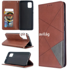  Huawei P40, Oldalra nyíló tok, stand, geometria minta, Wooze DesignBook, barna tok és táska