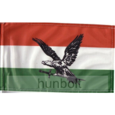 Hunbolt Nemzeti színű fekete turulos zászló 15x25 cm, 40 cm-es műanyag rúddal dekoráció