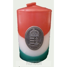 Hunbolt Nemzeti színű henger gyertya 10cm, ón címerrel (3,2x4 cm) ajándéktárgy