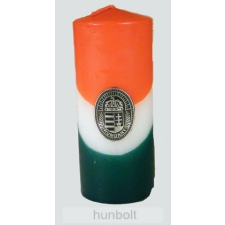 Hunbolt Nemzeti színű henger gyertya 15cm, ón koszorús címerrel (3,2x4 cm) ajándéktárgy