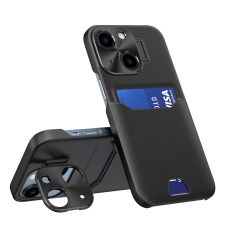 Hurtel Leather Stand Case Samsung Galaxy S23+ tok kártyatartóval, állvánnyal fekete tok és táska