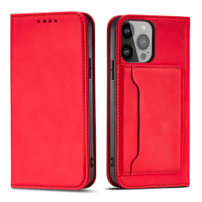Hurtel Mágneses kártyatartós tok iPhone 14 flip cover pénztárca állvány piros tok és táska