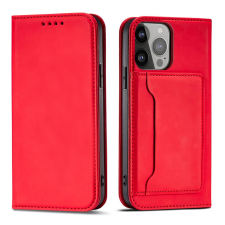 Hurtel Mágneses kártyatartós tok iPhone 14 Plus flip cover pénztárca állvány piros tok és táska