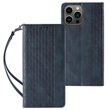 Hurtel Mágneses tok pánttal iPhone 13 Pro tokhoz tok pénztárca + mini nyaklánc medál kék tok és táska