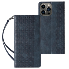 Hurtel Magnet Strap Case iPhone 14 Flip Wallet Mini Lanyard Stand kék tok és táska