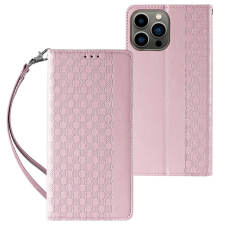 Hurtel Magnet Strap Case iPhone 14 tok Flip pénztárca Mini Lanyard Stand rózsaszínű tok és táska