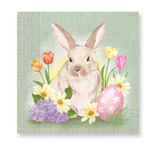  Húsvét Bunny and Flowers szalvéta 20 db-os 33x33 cm party kellék