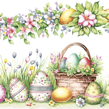 Húsvét Scene with Basket Eggs szalvéta 20 db-os 33x33 cm party kellék