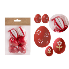  Húsvéti tojásdekoráció piros virágos 6 db/csomag fajáték
