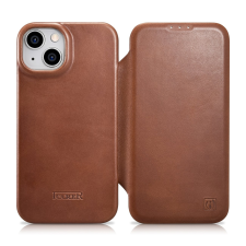 Icarer CE olajviasz prémium bőr fóliatok bőr tok iPhone 14 Plus mágneses flip MagSafe barna (AKI14220707-BN) tok és táska