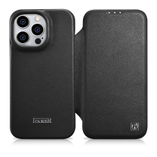 Icarer CE prémium bőr fóliatok iPhone 14 Pro Flip mágneses MagSafe fekete (WMI14220714-BK) tok és táska