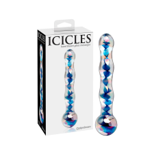 Icicles No. 08 - hullámos, kétvégű, üveg dildó (áttetsző-kék) műpénisz, dildó