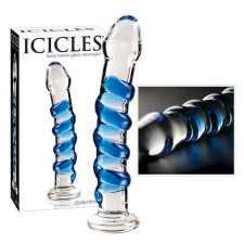 Icicles No. 5 - spirális üveg dildó (áttetsző-kék) műpénisz, dildó