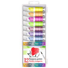 ICO : SÜNI Tempera Metál és Neon színek 12db-os csomag 12ml-es tubusok tempera
