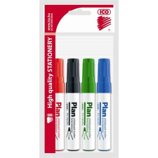 ICO Tábla- és flipchart marker készlet, 1-3 mm, kúpos, ICO "Plan", 4 különböző szín filctoll, marker