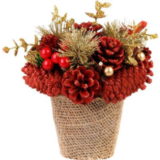 Ikebana MagicHome Vianoce, prírodná, červená, 17x17 cm karácsonyi dekoráció