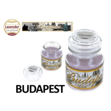 Illatgyertya üvegben, Budapest, 335g, 10cm, levendula gyertya