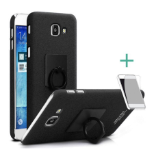 IMAK műanyag telefonvédő (gumírozott, telefontartó gyűrű, 360°-ban forgatható + képernyővédő fólia) FEKETE [Samsung Galaxy A3 (2017) ... tok és táska