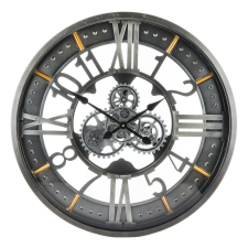  Industrial sötétszürke kerek fém fogaskerekes kvarc falióra arab számokkal 66x66x8,5cm falióra