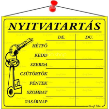 . Információs tábla, 20x17,5 cm, "Nyitvatartás", sárga információs tábla, állvány
