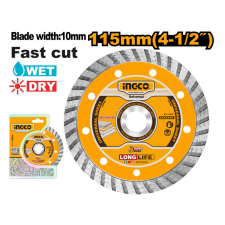 INGCO Gyémánt vágókorong 115 x 10 x 22,2 mm turbó csiszolókorong és vágókorong