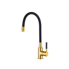 Invena GLAMOUR konyhai csaptelep, álló, flexibilis kifolyócsővel, fekete-arany, PVD/Waterplating csaptelep