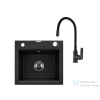 Invena TESALIA 48x44 cm-es gránit mosogató medence Joga Plus csapteleppel,fekete/króm AZ-01-041-SET