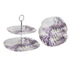 IRIS 2 szintes üveg sütikínáló levendula minta 20cm+25cm konyhai eszköz