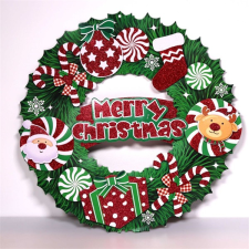 IRIS 3d karácsonyi koszorú mintás/39x39cm/zöld karton dekoráció 020-02 karácsonyi dekoráció