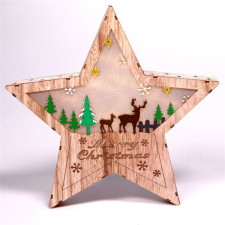 IRIS Csillag alakú rénszarvas mintás/30x30cm/meleg fehér LED-es fa fénydekoráció karácsonyfa izzósor