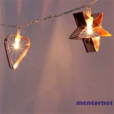IRIS Csillag+szív alakú fém/2m/meleg fehér/10db LED-es/3xAA elemes fénydekoráció karácsonyi dekoráció