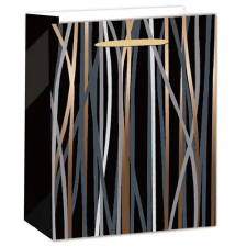 IRIS Dísztasak matt 11x14 cm fekete/bronz csíkos ajándéktasak