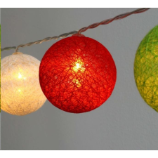 IRIS Gömb alakú 6cm/színes fonott/1,5m/piros-fehér-zöld/10db LED-es/USB-s fénydekoráció (104-16) karácsonyfa izzósor