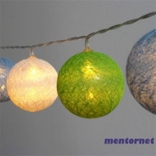 IRIS Gömb alakú 6cm/színes fonott/1,5m/zöld-kék-fehér/10db LED-es/USB-s fénydekoráció karácsonyi dekoráció
