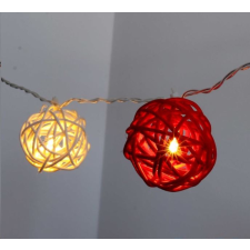 IRIS Gömb alakú fonott/rattan/4m/fehér + piros/20db LED-es/3xAA elemes fénydekoráció (101-07) karácsonyfa izzósor